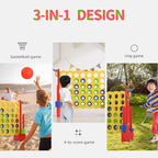 UNICOO Giant 4-in-A-Row with Carry Bag, Ring Toss, Basketball Hoop - Large Outdoor Game for Family Fun - Big Jumbo Game Set for Backyard Parties, BBQs, and Gatherings (Red + Yellow)