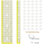 Acrylic Ruler 7 Piece Set, Non Slip Rings 50 Pieces, Quilting Rulers, Size (6"x24"), (2"x24"), (3"x18"), (3"x8"), (1.5"x12"), (1"x12"), (1"x6") (Yellow-7 Piece Set)
