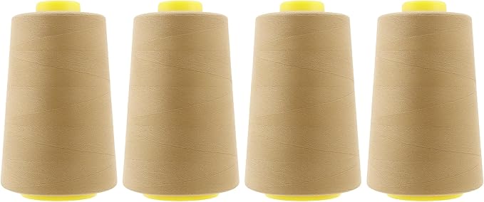 Mandala Crafts 4 Pack of Serger Threads Cones Spools - 40S/2 24000 Yards Polyester Khaki Threads for Sergers Machine and Overlock Quilting Sewing Machine