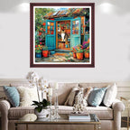 Redxing Stamped Cross Stitch Kits Full Range of Embroidery Starter Kits- Needlepoint Counted Cross Stitch Kits for Beginner Adults 11CT Printed Embroidery Kit-Cat Flower Home 18x18 inch
