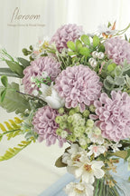 Floroom Artificial Dahlia Flowers 25pcs Real Looking Pale Lavender Foam Fake Roses with Stems for DIY Wedding Bouquets White Bridal Shower Centerpieces Floral Arrangements Party Tables Home Decoration