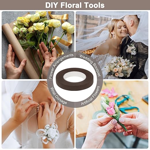 SONGZIMING Floral Arrangement Kit with Brown Floral Tape, 22 Gauge Floral Wire Stems, 26 Gauge Paddle Floral Wire and Floral Wire Cutter for Bouquets banquets, Artificial Flowers