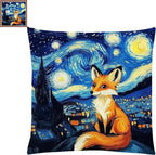 Fanxvivy Stamped Cross Stitch Kits for Adults Beginners Pillow Needlepoint Kit with Embroidery Pattern Needlework Kit Prestamped Stitches Kit 11CT Cross Stitching-Van Gogh Starry Fox 18x18 inch