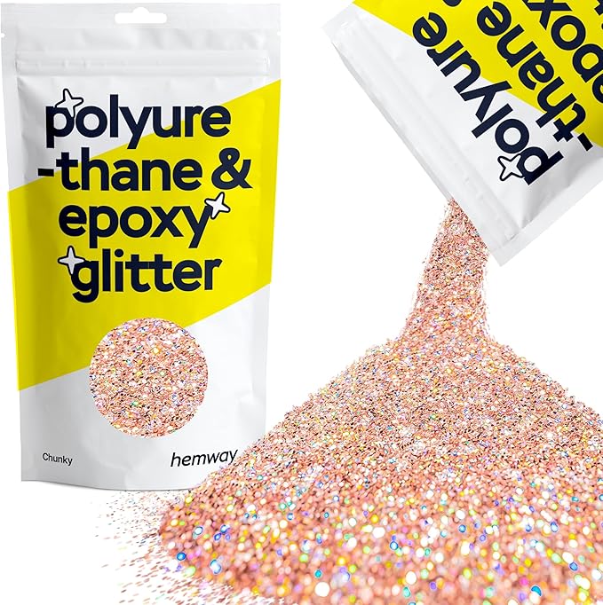 Hemway Polyurethane & Epoxy Resin Glitter 100g / 3.5oz Metallic Crystal Flake Additive for Flooring Jewelry Tumblers Glass Pigment - Chunky (1/40" 0.025" 0.6mm) - Rose Gold Holographic