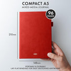 Wordsworth & Black A5 Mixed Media Journal 96 Mix Pages, Hardcover Leather, 190 GSM Paper, Journaling Notebook for Work & Sketching, Journals for Women, Men - Gifts Box Included Red