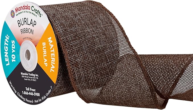 Mandala Crafts Brown Burlap Ribbon 3 Inches Wide Jute Ribbons for Crafts - 20 Yds Roll Rustic Burlap Wrap Trim Ribbons for Wreaths Bows Wedding Party Decoration