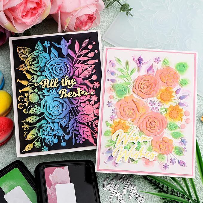BAOFALI 3D Embossing Folder for Card Making,Rose Garden Clear Plastic Texture Fades Embossing Folder Template for Scrapbooking and Other Paper Craft Album Stamps DIY Decoration 6.3" L x 4.5" W