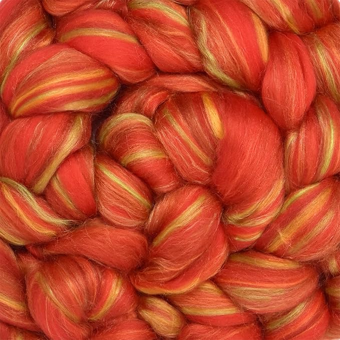 Merino Silk Luxe Tonal Designer Blend. Superfine Merino, Mulberry Silk, Tussah Silk. Top Roving for Spinning or Felting. Crimson Bliss 4oz