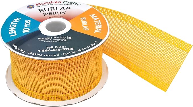 Mandala Crafts Yellow Burlap Ribbon 2 Inches Wide Jute Ribbons for Crafts - 20 Yds Roll Rustic Burlap Wrap Trim Ribbons for Wreaths Bows Wedding Party Decoration