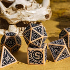 7-Die DND Dice Set New Pattern Polyhedral Dice Set with Leather Bag D&D Die for RPG Table Games(Brown Black)