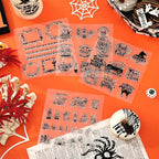 Whaline 5 Sheets Halloween Clear Stamps Gnome Pumpkin Spider Silicone Transparent Stamps Trick or Treat Border Stamp Cards for DIY Card Making Scrapbooking Embossing Album Decor