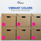 Perco Fluorescent Pink 3-Inch Round Circle Dot Sticker Labels with Easy Peel Perforation - 500 Labels per Roll - Strong Adhesion, Vibrant Colors for Organizing, Crafting & More - Made in USA