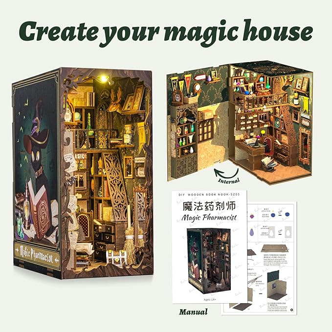 CUTEBEE Book Nook Kit, DIY Booknook Miniature House Tiny House 3D Wooden Puzzle Dollhouse Kit for Adults and Teens, Bookshelf Insert Decor, DIY Craft Gift Model Build