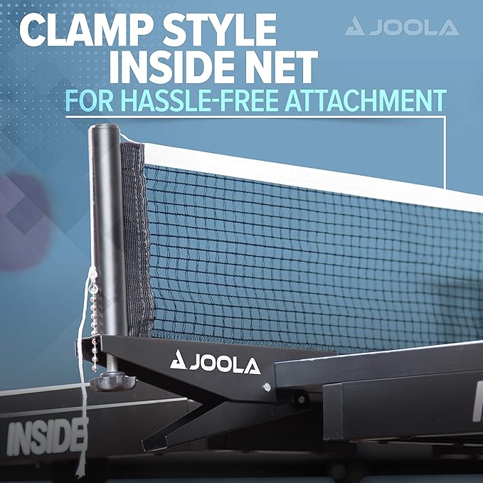 JOOLA Inside Professional MDF Indoor Ping Pong Table with Quick Clamp Table Tennis Net and Post Set - 10 Minute Easy Assembly - Tournament Quality - Foldable with Single Player Playback Mode
