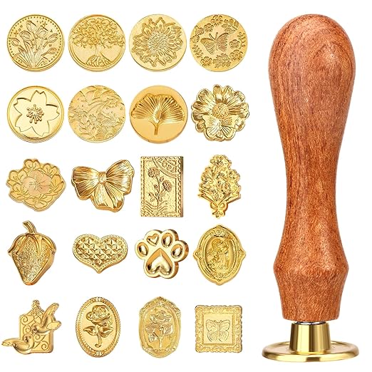 Wax Seal Stamp Kit, 21Pcs Draupnir Wax Stamp Seal,Vintage Classic Sealing Wax Stamp Head with Wooden Handle for Party Wedding Invitation Cards Envelopes Gift Wrapping Letter (20 Patterns)