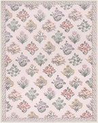 Wonnitar Floral Print Rug for Bedroom, Pink Boho Washable 8x10 Rug Ultra-Thin, Non Slip Soft Large Moroccan Trellis Floor Carpet for Living Room Girls Nursery Kids Playroom, Pale Pink