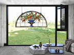 24 inch Flower Stained Glass Window Hanging Half Moon Shade,100% Real Stained Glass Panelfor Home Decor(YLK005)