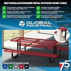 Global Industrial 6’L Rectangular Picnic Table, Expanded Metal, Black Thermoplastic Coating, Attached Benches, 1-1/2” Umbrella Pole Hole, Outdoor-Rated, 1000 lb Capacity, 72” x 30” Tabletop