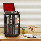 XIMN 360° Rotating Bamboo CD/DVD Shelf - 6-Tier Space-Saving Media Storage Cabinet for Movies, Organizer with Super Compact Design (Black, 2 Tier)