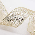 CT CRAFT LLC Sparkling Glitter Mesh Wired Ribbon 2.5" x 10 Yards Champagne Gold for Christmas Home Decor Bow Gift Wrapping DIY Crafts Wreath