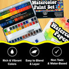 Professional Watercolor Paint Set, 36 Water Colors for Adults, Painting Kit with Palette and Brush Pen, Portable Watercolor Paints for Travel and Art Projects