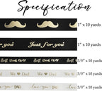 MEEDEE Happy Father's Day Ribbon Fathers Day Decorations Gift Box Wrapping Paper Decor Thank You Satin Thin Ribbon Assorted Black Satin, 5 Rolls with 10 Yards Each Total 50 Yards