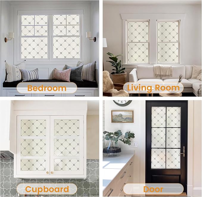 DKTIE Geometric Art Stained Glass Window Film Bathroom Window Privacy Film Frosted Glass Static Clings Non Adhesive with Installation Tools, Modern Home Improvement Style (S119, 17.7'' x 118.1'')