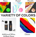 ARTEZA Acrylic Pouring Paint Set of 32, 2 ounce Bottles, Assorted Colors, High Flow Paint, Art Supplies for Pouring on Canvas, Glass, Paper, Wood