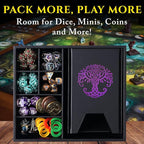Dice Tray and Dice Tower for DND and RPG - All-in-One Game Roamer Tray & Large Tower for Random Rolls - Stores Your Sets, Mini's and More Compatible with D&D (Purple Tree)