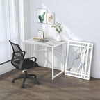 32 inch Folding Small Desk, Writing Gaming Computer Camping Desk for Small Spaces, No Assembly Required Home Office Desk, White Marble