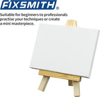 FIXSMITH 3x4 Inch Mini Stretched Canvas Easel Set- Bulk Pack of 12,Set Contains 12 Rectangle Canvases &12 Mini Easels,Small White Art Canvases & Wood Easels for Painting Craft Drawing Decoration