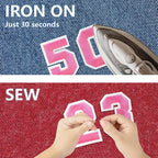 Number Iron On Patches, Numbers 0-9 Embroidery Applique Patch, DIY Decorative Heat Press Patches for Clothing Jeans Jackets Backpacks Hats (Pink 50 Pcs)