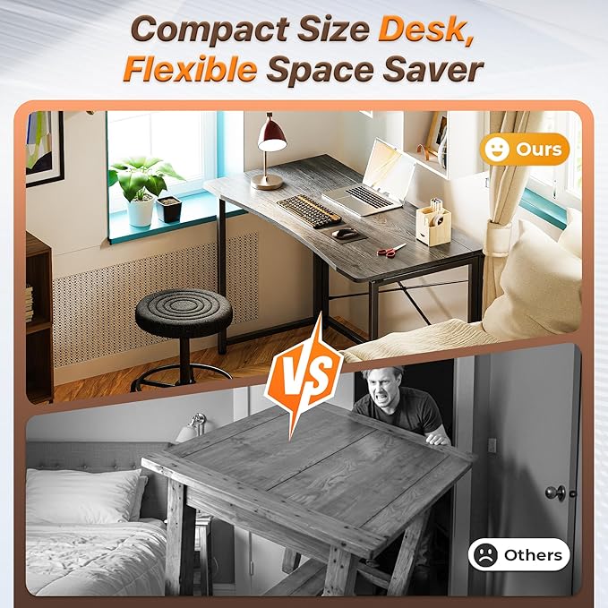 Huuger Folding Desk for Small Spaces, 39.3 Inch Foldable Computer Table, for Home Office, Study, Bedroom, Dorm, Space Saving, Small Writing Work Office Computer Desk, Easy to Fold, Grey