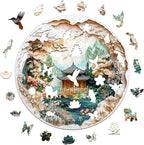 KAAYEE Wooden Puzzles for Adults, 3D Visual Effect Chinese Landscape Painting Wooden Jigsaw Puzzle Unique Shape Wood Puzzle Adult, 3D Effect Flat Puzzle Birthday Family Games (M-11.4*11.4 in-200pcs)