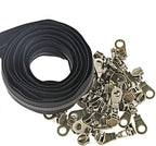 Leekayer #5 Antique Brass Metallic Nylon Coil Zippers by The Yard Bulk 10 Yards Black Zipper Tape with 25pcs Brass Sliders for DIY Sewing Tailor Craft Bag (Black)