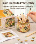 PieceRelax 3D Puzzle Jar 64 Plastic Pieces for Adults - Daisy Breeze Wooden Lid Container for Kitchen Dining Study Living Room No Glue Requied Small [BC1025]