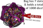 Forged Dice Co. Pouch of The Endless Hoard Dice Bag - Holds Over 1,000 Polyhedral Dice - Dice Storage Bag with 7 Pockets - Perfect for Bulk Dice - Black/Purple