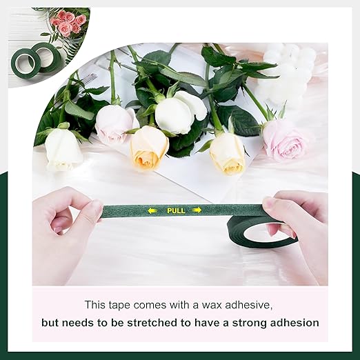DF DUALFERV 12 Rolls Dark Green Floral Tape Stem Wrap, 1/2" Wide Flower Tape for Bouquets, 30 Yards Floral Tape for Fresh Flowers for Flower Arranging, Wreath Making, Wedding Bouquets