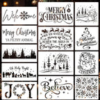 Christmas Stencils for Crafts Reusable Christmas Doormat Stencils Xmas Holiday Stencil for Painting on Wood Window Door Mats Fabrics Decor