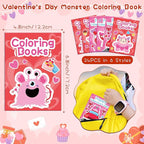 JAPBOR Valentine's Day Coloring Book - 24PCS Mini Valentine Monster Color Books Bulk for Party Favors, Sweet Romantic Themed Small Colouring Pages for Birthday Gifts Class Drawing Painting Game