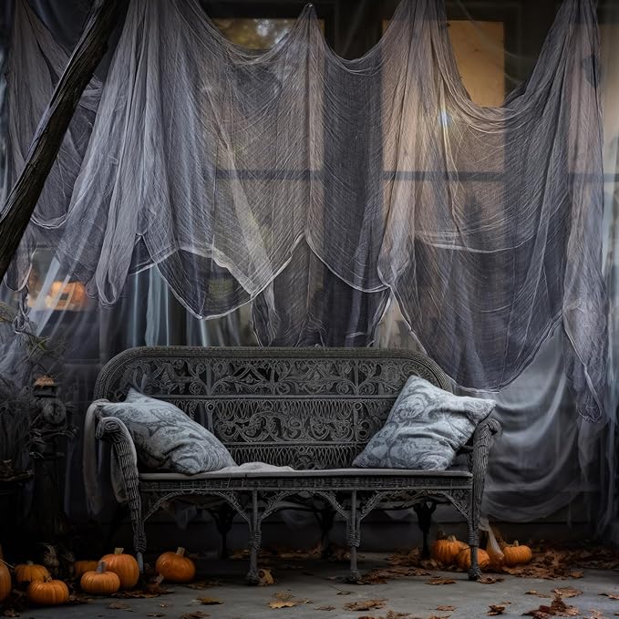 Boao Halloween Cheese cloth 70.87 x 196.85 Inch Gray Cheesecloth Roll for Crafts Large Cotton Muslin Gauze Fabric for Halloween Outdoor & Indoor Spooky Decoration