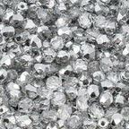100 pcs of Faceted Fire Polished Pressed Czech Glass Beads 4mm (0.16in), Crystal Silver Aluminum Labrador 00030-27001 BCV