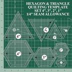 Quilting Acrylic Template Set | Precision Tools for Quilting Enthusiasts | Hexagon & Triangle Design | Includes Sizes 4", 3", 2", 1" | 1/8 Clear Acrylic | 1/4" Seam Allowance for Accuracy