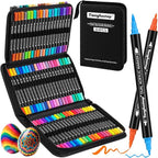 Tongfushop 84 Colors Acrylic Paint Markers, Dual Tip Acrylic Paint Pens with Brush Tip & Fine Tip, Fabric Markers for Rock Painting, Wood, Canvas, Stone, Glass, Ceramic, DIY Crafts, Art Supplies