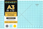 Premium Idemeet Self Healing Cutting Mat 18'' x 12'', A3 Non-slip Sewing Mat for Quilting, 5-Ply Rotary Cutting Board Double-Sided for Crafts Cutting Fabric Scrapbooking Modeling Projects, Aqua Blue