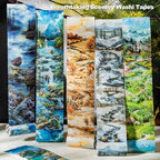 6 Rolls Seasons Landscape Washi Tape Set, 3.15in Large Nature Sticker Tape with Clip for Journaling, Scrapbooking, Planner Decoration, DIY Crafts and Art Projects
