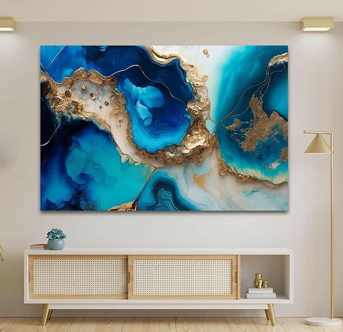 My Photostation.com 20Wx14H'' Blue Alcohol ink Glass Wall ArtTempered Glass Printing Wall Decor Large Wall Art Wall Hangings