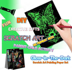 Scratch Paper Art for Adults-Glow in The Dark Scratch Painting Craft Kit (8 Sheets A4)|Foil Engraving Art Set|Stress Relief Gift for Craft Lovers|Creative Scratch Art Home Decor(Butterfly&Peacock)‌