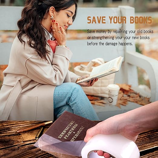 Clear Book Repair Tape - Self Adhesive Stretchable Tape, Essential Repair Tape for Reinforcing, Protecting, and Covering Old Books - 2 Inch Wide x 108 FT Long