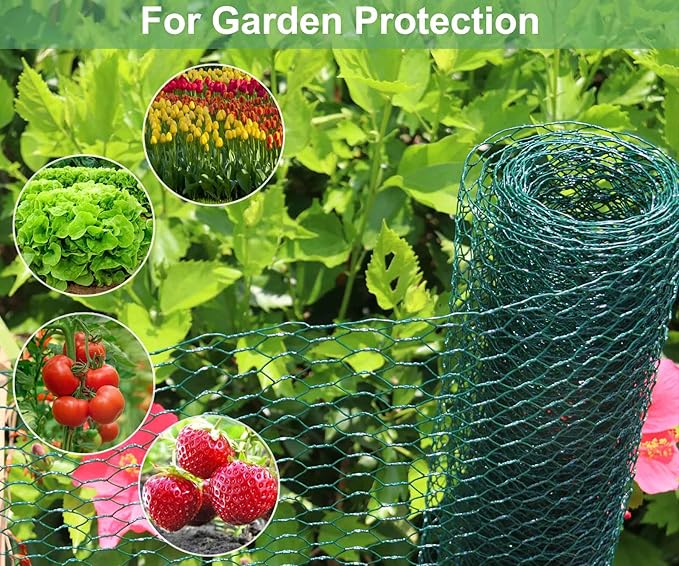 Chicken Wire for Floral Arrangements, 15.7 x 157 Inches Green Mesh, 0.6 Inch Hexagonal Galvanized PVC Coated Netting Fence for Crafts, Poultry, Garden